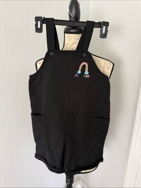 Kids Black Short Overalls with Rainbow "Be Kind" Size 6/7
